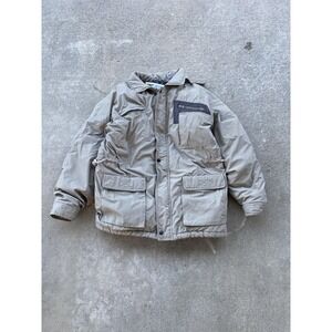 Vintage Loose Parka Jacket Boys XL 18/20 Beige Down Plaid Lined Winter Coat VTG